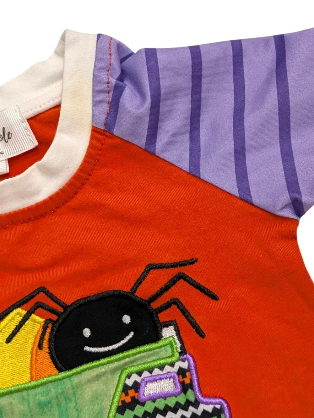 Baby Halloween Romper Ghost Spider Monster Truck Applique Purple Striped 3M